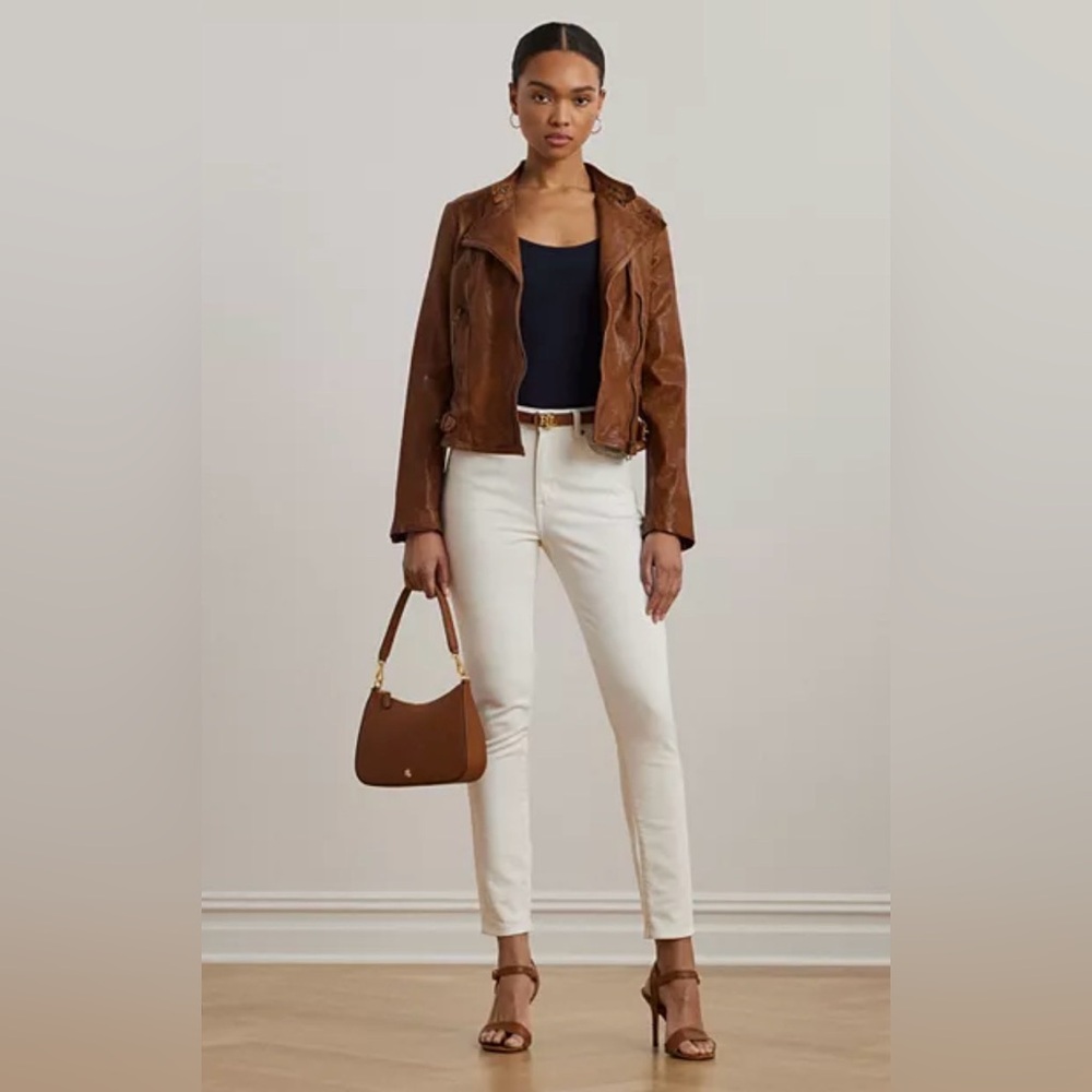 Lauren Ralph Lauren Burnished Leather Moto Jacket